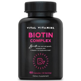 Vital Vitamins Biotin Complex Pills - with Hyaluronic Acid, MSM, Collagen, & Vitamin C - Supplement for Hair, Skin, & Nails - 60 Capsules
