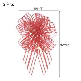 MECCANIXITY 5pcs 4 Inch Organza Large Pull Bow Metallic Gift Wrapping Bows Ribbon Chiffon Yarn Dark Red for Wedding Basket Present Christmas Valentine's Day