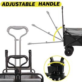 EAGWON Collapsible Folding Wagon with Extra Push Pull Handle, Heavy Duty Utility Cart with Big All-Terrain Beach Wheels, Large Capacity Folding Garden Wagon for Shopping, Beach, Sports, Outdoor