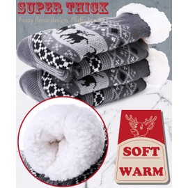 EBMORE Cuddly Socks for Men Women Warm Thermal Socks Thick Winter Socks House Socks Fluffy Christmas Socks, Grey deer (1 pair)