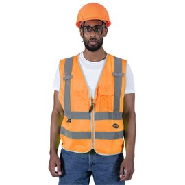 Pioneer Safety Vest for Men – Hi Vis Reflective Neon with 8 Pockets, Zipper Closure for Construction, Traffic, Security Work – Orange, Yellow/Green
