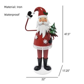 Merax 47.5”H Iron Christmas Outdoor or Indoor Santa Claus Decorations Holding Tree and Waving, Large Funny Vintage Xmas Holiday Decor for Party Yard Home Fireplace Outside Lawn Office Décor