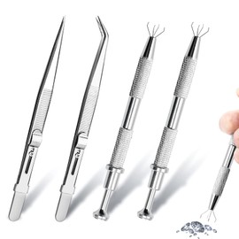 GTILE 4 Pcs Piercing Ball Grabber, Jeweler's Pick Up Tool With 4-Claw for Small Parts, IC Chip Electronic Components, Nails Clamping