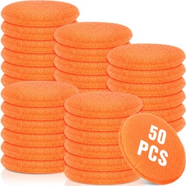 Tanlade 50 Pcs Car Detailing Microfiber Applicator Pad Wax Applicator Wash Microfiber Pads, 5 Inch Diameter (Orange)