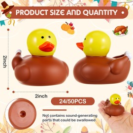 DEEKIN 50 Pcs Turkey Rubber Ducks 2 Inch for Thanksgiving Party Decorations Turkey Rubber Ducks in Bulk for Thanksgiving Party Favors Supplies