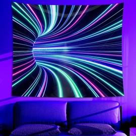 Atrippy Blacklight 3D Wall Tapestry for Bedroom, UV Reactive Blue Light Tunnel Decor Wall Hanging, Black Light Tapestries Aesthetic Large Art Decoration for Living Room Dorm Party 51inch X 60 inch