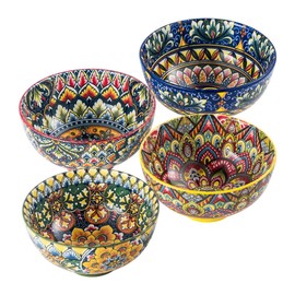 Henten Home Soup Bowls, Ceramic Dessert Bowls/Snack Bowls - 360 ml, Bowl for Ice Cream, Rice, Dessert, Colourful Serving Bowls Set of 4 - Bohemian Style