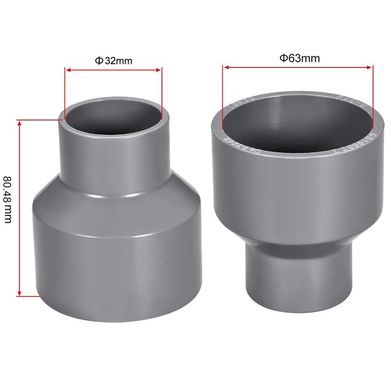 TOP-VIGOR 1Pcs PVC DWV Reducing Coupling, 32mm x 63mm Socket
