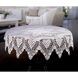 MforStyle White Tablecloth Round Lace table cloth Crochet Effect 59" (150cm)
