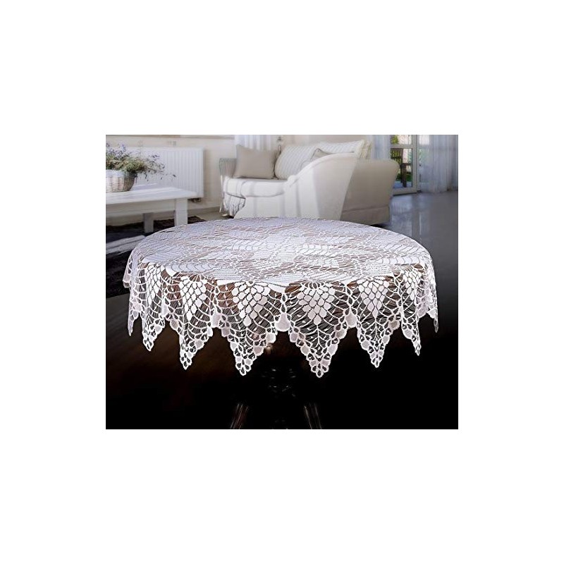 MforStyle White Tablecloth Round Lace table cloth Crochet Effect 59"