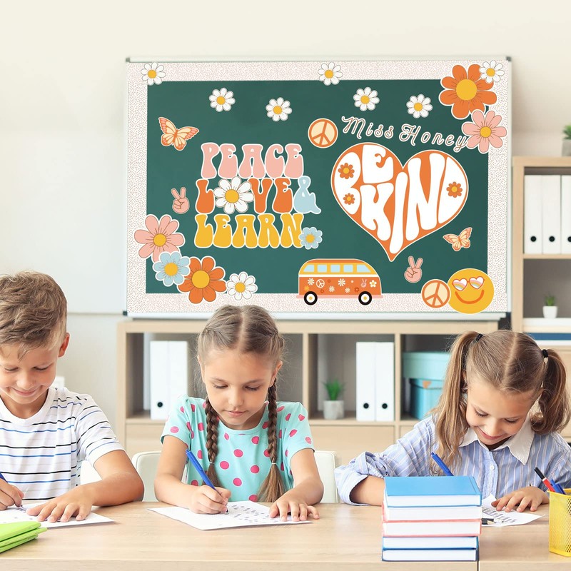 Whaline 67Pcs Retro Boho Classroom Bulletin Board Decoration Kit Pink