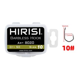 Pack of 50 PTFE Coated Stainless Steel with High Carbon Content, Barbless Fishing Hooks with Eyelet Fishing Accessories (FBA-8020-10)