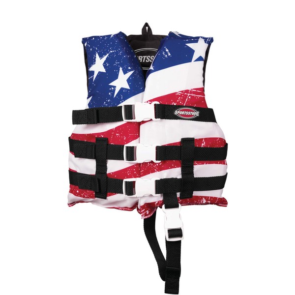 "SPORTSTUFF Stars and Stripes Life Jacket, US Coast Guard Approved, Type III, Adult, Child, Youth Sizes "