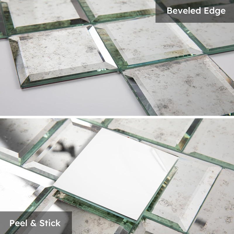 Diflart Peel and Stick Mirror Backsplash, Light Antique, 3x3 Inch,