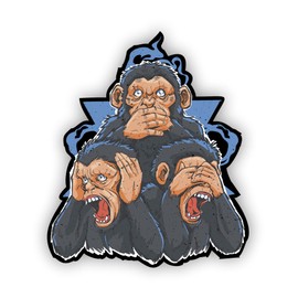VulgrCo Hear See Speak No Evil Monkeys Gorillas Animated Animal Funny Sticker Vinyl Waterproof UV Resistant Decal For Phones Laptops Water Bottles Tumblers Boats Cars Trucks Windows Kayak 3" inch