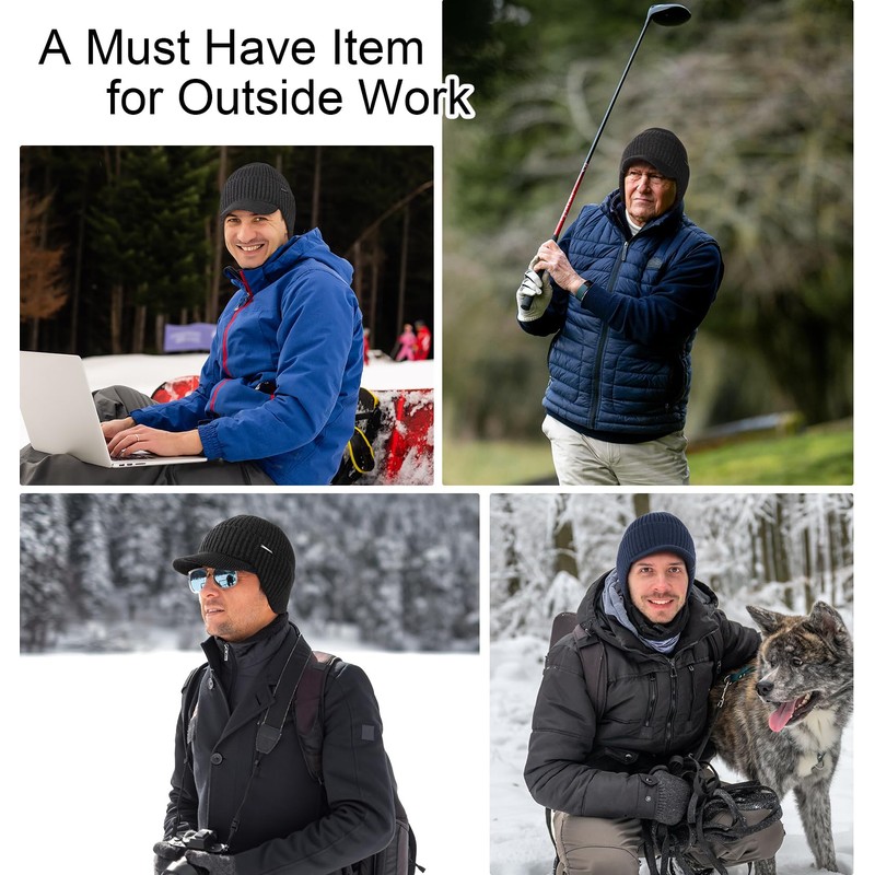 Wmcaps Winter Beanie with Brim and Ear Flaps, Outdoor Warm