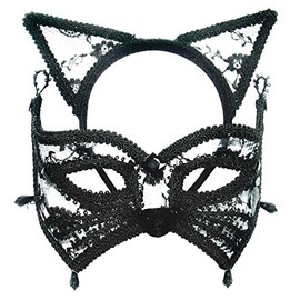 Bristol Novelty Cat Mask with Ears on Headband, PET, Polyester, Plastic Beads, Multi-Colour, One Size