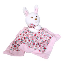 SONA G DESIGNS Baby Lovey - Pink Bunny Security Blankie Blanket with Rattle Head