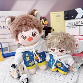 niannyyhouse 3.9 - 5.9 inches (10 - 15 cm), 7.9 inches (20 cm), 15.7 inches (40 cm), Plush, Clothes, Hoodie, One Shoulder Denim Strap Pants, Cotton Doll, Dress Up Accessories, White, 3.9 - 5.9 inches