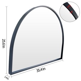 WAMIRRO Minimalist Black Arched Mirror,Large Farmhouse Bathroom Mirror,Fireplace Mantel Mirror, Horizontal Wide Arch Mirror for Entryway/Living Room 26"X36"