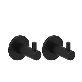 Kon-fort Home Towel Hooks Black Bathroom and Kitchen Set of 2 Design Made of Stainless Steel AISI 304 Matte Black for Drilling