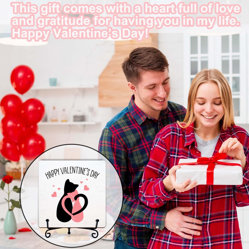 YSTEP Valentine’s Decor, 5x5 Inch Wooden Plaque with Iron Stand,