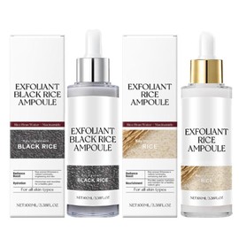 Rice Exfoliating Ampoule Set – Black & White Rice Brightening Duo for Gentle Peel + Pore Minimizing & Deep Hydration, Exfoliant for All Skin Types (White+Black,)