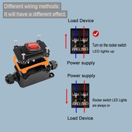 Daohaodeli 110V AC DPST On Off Outdoor Toggle Switch,IP65 Waterproof 2 Position Inline Cord Switch with Red Light Rocker Button, Two Sides Entry and Exit Line