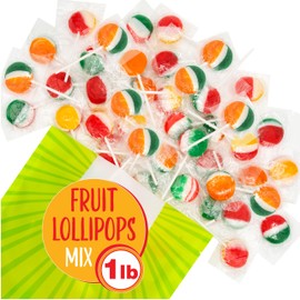 Fruit Lollipops | 1 Pound Bag, 40 Count | Flat Lollipops Individually Wrapped Hard Candy | Bulk Classic Suckers for Snacking, Celebrations, Goodie Bags