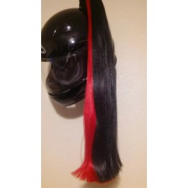 Tails4Helmets RED & BLACK Helmet Ponytail /  Motorcycle, Bike, Skate..Helmet Hair  24" each