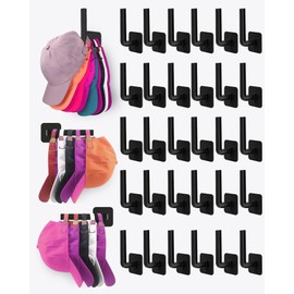 Sunfanie Hat Rack for Hat Storage (30-Pack), Multi-Purpose Hat Organizer, Strong Adhesive Hat Hooks for Wall Hat Organizer for Baseball Caps, Two Mounting Options Hat Hook, Black
