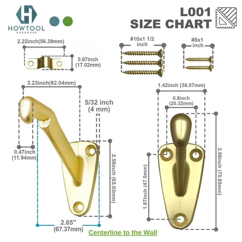 Handrail Bracket Heavy Duty Champagne Brass V Style, 3 Pack