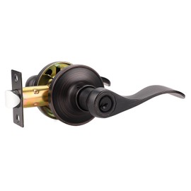 Probrico (1 Pack Entry Door Lever [Lock with 3 Keys],Locking Door Handle Set for Office or Front Door,Oil Rubbed Bronze Wave Entrance Door Lock with Key, Reversible Right & Left Side Handed