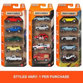 Matchbox Surtido Sorpresa, Auto Básico Paquete de 5, Vehículos de Juguete, Diecast, Carritos para Niños y Coleccionistas, Juguetes Mattel, Escala 116 