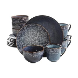 Gibson 120831.16 Matisse Double Bowl Dinnerware Set44; Cobalt - 16 Piece