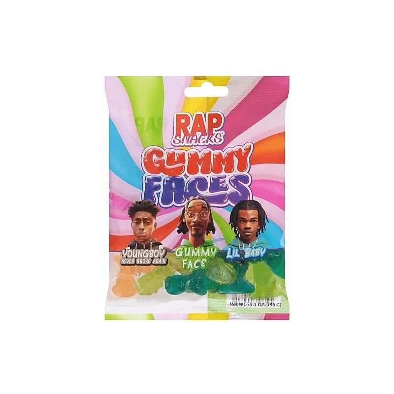 RAP SNACKS CANDY 6 Pack. Bears, Worms, Gumballs, Sour Faces,