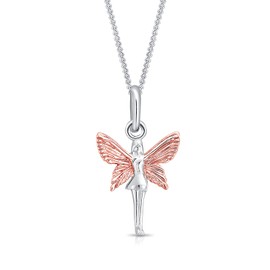 DTPsilver® 925 Sterling Silver and Rose Gold Plated Necklace - Guardian Angel Pendant - With Curb Chain - Spring Ring Clasp - Width: 1.2 mm - Adjustable Length: 16" to 18" Inches