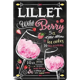 Schilderkreis 24 Tin Signs Cocktail Recipe Decorative Metal Sign for All Bar Counter or Pub Owners Gift for Birthday or Christmas 20 x 30 cm (Lillet Recipe Wild Berry)