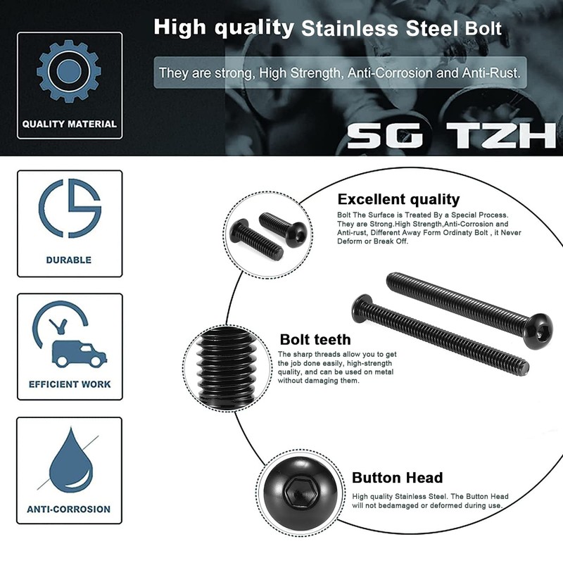 1/4-20 x 3/4" Button Head Socket Cap Bolts Screws, 20Pcs