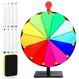 12 Inch Spinning Prize Wheel, 12 Slots Tabletop Prize Raffle Wheel Spinner with Stand Spin The Roulette Wheel with Dry Erase & 8pcs Markers for Carnivals Trade Shows Holiday Activities Games (Style 1)
