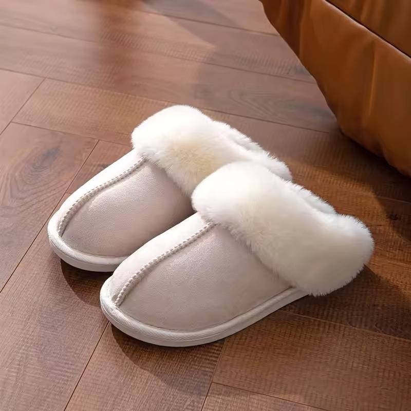 Faux Suede Fur Slippers for Women – Warm Plush Lining
