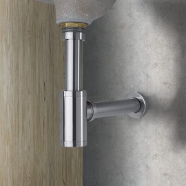 Bathroom Contemporary Bottle P Trap Round 1 1/4 Inch Decorative P-Trap, Lavatory Adjustable Bathroom Basin Sink Waste Drain Kit, Wall Drainage,Polished Chrome