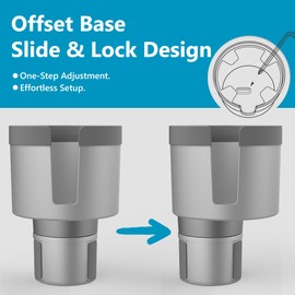 Seven Sparta Car Cup Holder Expander Organizer with Adjustable Base, Compatible with Hydro Flasks 32/40 Ounce, Compatible with Yeti Ramblers 20/26/30 Ounce, Other Bottles in 3.4"-3.8" (Gray)