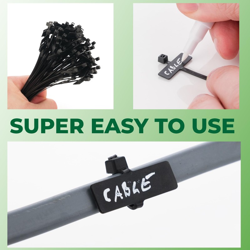 Marker and Identification Cable Ties Black and White Strong Cable
