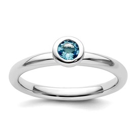925 Sterling Silver Bezel Polished Stackable Low 4mm Round Blue Topaz Ring Size 8-Stackable-Ring for Women