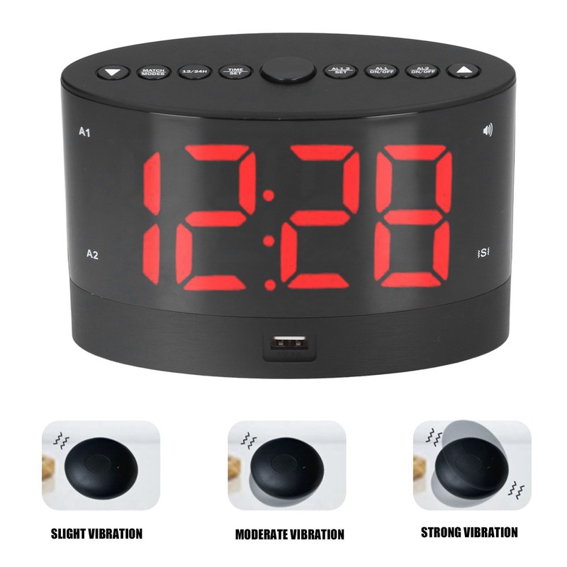 Digital Alarm Clock USB Charging Alarm Clock with 3 Vibration