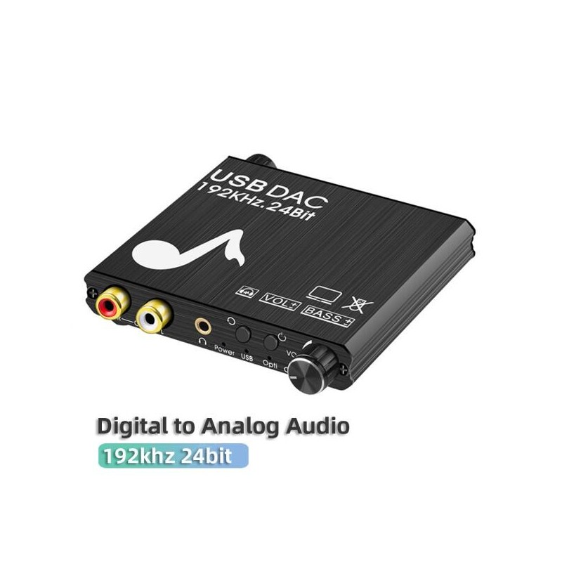 호환 USB DAC 192kHz 24Bit 디지털-아날로그 변환기(베이스볼륨 제어 포함) 동축