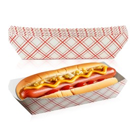 The Grocery Guys Hotdog Food Trays (Pack of 50) 7 Inch, Red and White Checkered Patterns for Hotdogs, Nachos, Fries, Churros, Corn Dogs, Sausages and More