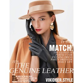 VIKIDEER Long Genuine Leather Gloves for Women Full Touchscreen Winter Warm Lined Elegant Type Black Small-12.3"