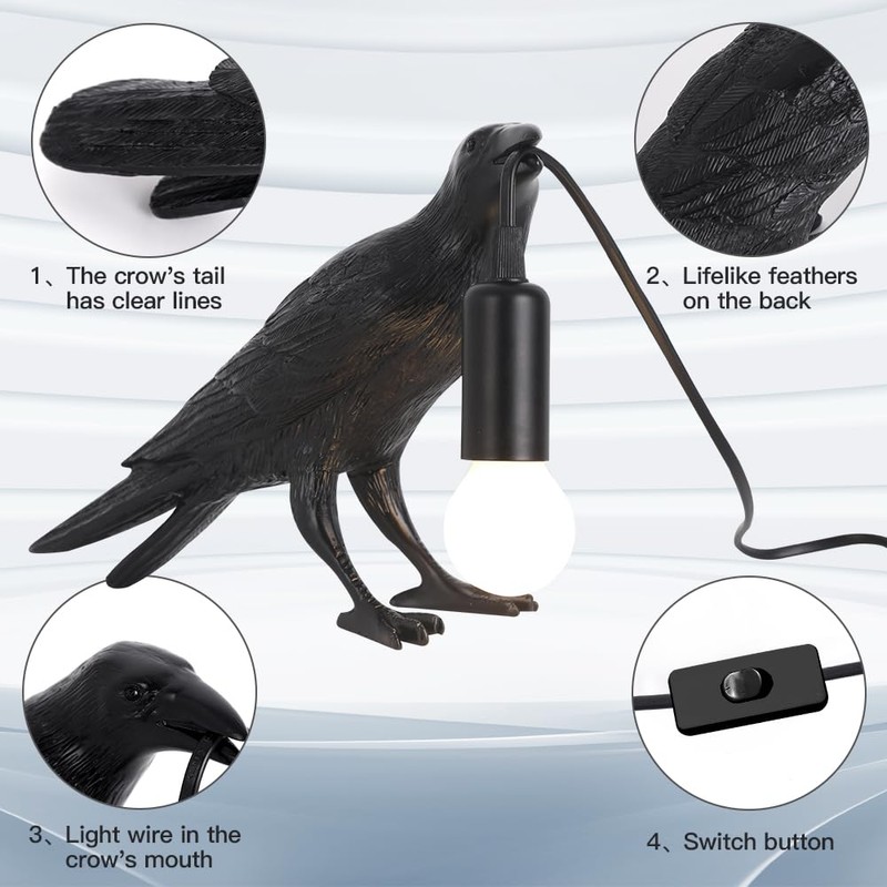 Shandaglo Crow Lamp Raven Table Lamp with Bulb, Crow Light
